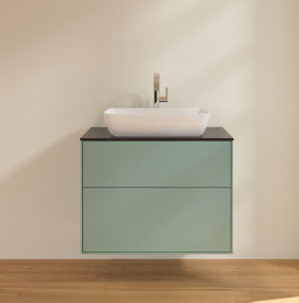 Тумба под раковину Villeroy & Boch Finion 80х50,1 см с подсветкой МДФ оливковый матовый лак/стекло черное матовое G75200GM