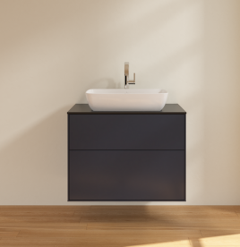 Тумба под раковину Villeroy & Boch Finion 80х50,1 см с подсветкой МДФ темно-синий матовый лак/стекло черное матовое G75200HG