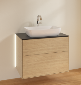 Тумба под раковину Villeroy & Boch Finion 80х50,1 см с подсветкой МДФ шпон дуба/стекло черное матовое G75200PC