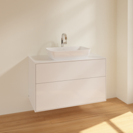 Тумба под раковину Villeroy & Boch Finion 100х50,1 см МДФ глянцевый белый лак/стекло белое матовое F76100GF