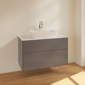 Тумба під раковину Villeroy & Boch Finion 100х50,1 см МДФ антрацит матовий лак/скло біле матове F76100GK