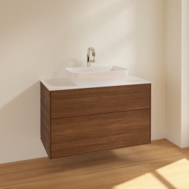 Тумба под раковину Villeroy & Boch Finion 100х50,1 см МДФ шпон грецкого ореха/стекло белое матовое F76100GN