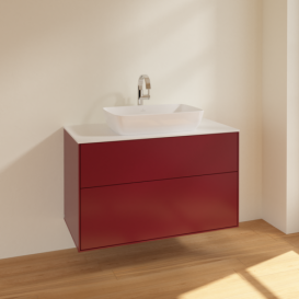 Тумба под раковину Villeroy & Boch Finion 100х50,1 см МДФ пион матовый лак/стекло белое матовое F76100HB