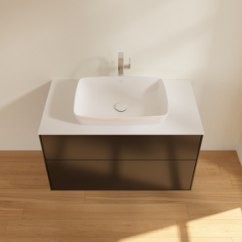 Тумба під раковину Villeroy & Boch Finion 100х50,1 см МДФ чорний матовий лак/скло біле матове F76100PD