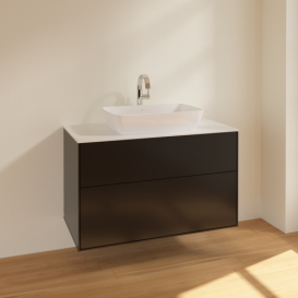 Тумба під раковину Villeroy & Boch Finion 100х50,1 см МДФ чорний матовий лак/скло біле матове F76100PD