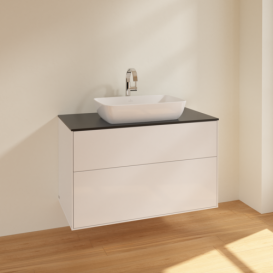 Тумба под раковину Villeroy & Boch Finion 100х50,1 см МДФ глянцевый белый лак/стекло черное матовое F76200GF