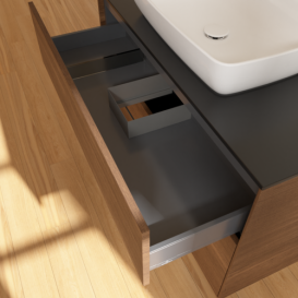 Тумба под раковину Villeroy & Boch Finion 100х50,1 см МДФ шпон грецкого ореха/стекло черное матовое F76200GN