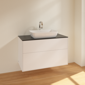 Тумба под раковину Villeroy & Boch Finion 100х50,1 см МДФ белый матовый лак/стекло черное матовое F76200MT