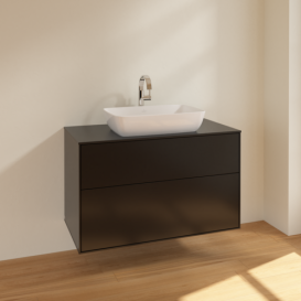 Тумба под раковину Villeroy & Boch Finion 100х50,1 см МДФ черный матовый лак/стекло черное матовое F76200PD