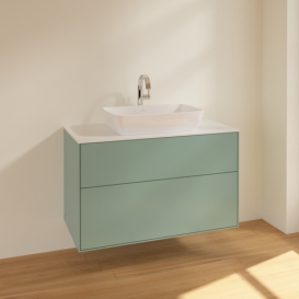 Тумба под раковину Villeroy & Boch Finion 100х50,1 см МДФ оливковый матовый лак/стекло белое матовое F76100GM