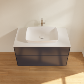 Тумба под раковину Villeroy & Boch Finion 100х50,1 см МДФ темно-синий матовый лак/стекло белое матовое F76100HG