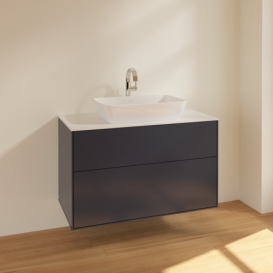 Тумба под раковину Villeroy & Boch Finion 100х50,1 см МДФ темно-синий матовый лак/стекло белое матовое F76100HG