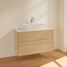 Тумба под раковину Villeroy & Boch Finion 100х50,1 см МДФ шпон дуба/стекло белое матовое F76100PC