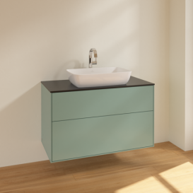 Тумба під раковину Villeroy & Boch Finion 100х50,1 см МДФ оливковий матовий лак/скло чорне матове F76200GM