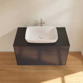 Тумба под раковину Villeroy & Boch Finion 100х50,1 см МДФ темно-синий матовый лак/стекло черное матовое F76200HG