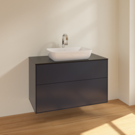 Тумба под раковину Villeroy & Boch Finion 100х50,1 см МДФ темно-синий матовый лак/стекло черное матовое F76200HG