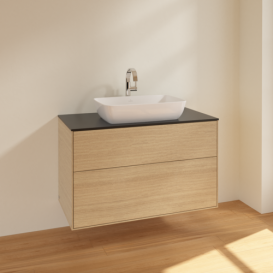 Тумба под раковину Villeroy & Boch Finion 100х50,1 см МДФ шпон дуба/стекло черное матовое F76200PC