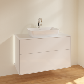 Тумба під раковину Villeroy & Boch Finion 100х50,1 см з підсвіткою МДФ білий глянцевий лак/скло біле матове G76100GF