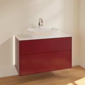 Тумба под раковину Villeroy & Boch Finion 100х50,1 см с подсветкой МДФ пион матовый лак/стекло белое матовое G76100HB