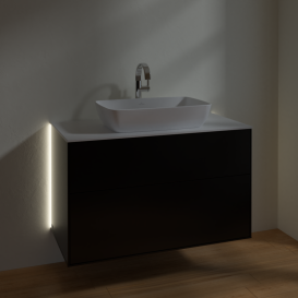 Тумба под раковину Villeroy & Boch Finion 100х50,1 см с подсветкой МДФ черный матовый лак/стекло белое матовое G76100PD