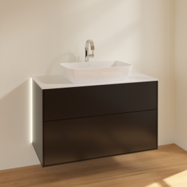 Тумба под раковину Villeroy & Boch Finion 100х50,1 см с подсветкой МДФ черный матовый лак/стекло белое матовое G76100PD