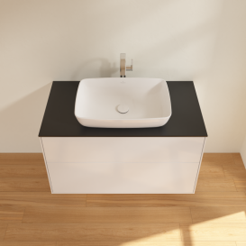 Тумба под раковину Villeroy & Boch Finion 100х50,1 см с подсветкой МДФ глянцевый белый лак/стекло черное матовое G76200GF