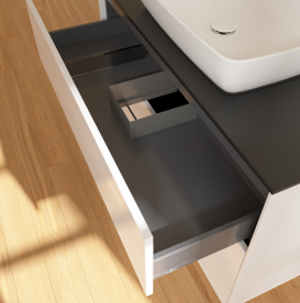 Тумба под раковину Villeroy & Boch Finion 100х50,1 см с подсветкой МДФ глянцевый белый лак/стекло черное матовое G76200GF