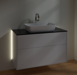 Тумба под раковину Villeroy & Boch Finion 100х50,1 см с подсветкой МДФ глянцевый белый лак/стекло черное матовое G76200GF