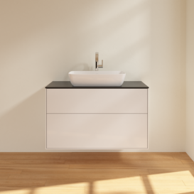 Тумба под раковину Villeroy & Boch Finion 100х50,1 см с подсветкой МДФ глянцевый белый лак/стекло черное матовое G76200GF