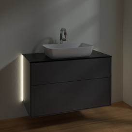 Тумба под раковину Villeroy & Boch Finion 100х50,1 см с подсветкой МДФ антрацит матовый лак/стекло черное матовое G76200GK