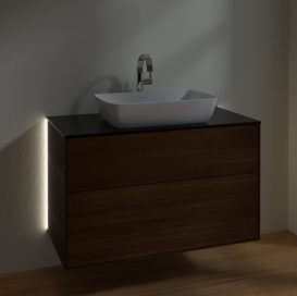 Тумба под раковину Villeroy & Boch Finion 100х50,1 см с подсветкой МДФ шпон грецкого ореха/стекло черное матовое G76200GN