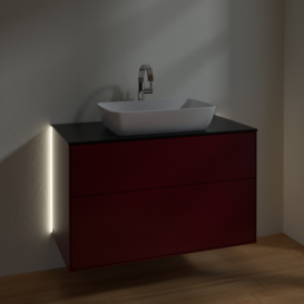 Тумба под раковину Villeroy & Boch Finion 100х50,1 см с подсветкой МДФ пион матовый лак/стекло черное матовое G76200HB