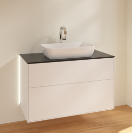 Тумба под раковину Villeroy & Boch Finion 100х50,1 см с подсветкой МДФ белый матовый лак/стекло черное матовое G76200MT