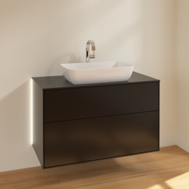 Тумба под раковину Villeroy & Boch Finion 100х50,1 см с подсветкой МДФ черный матовый лак/стекло черное матовое G76200PD