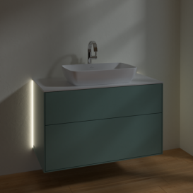 Тумба під раковину Villeroy & Boch Finion 100х50,1 см із підсвічуванням МДФ оливковий матовий лак/скло біле матове G76100GM