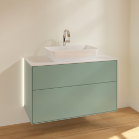 Тумба під раковину Villeroy & Boch Finion 100х50,1 см із підсвічуванням МДФ оливковий матовий лак/скло біле матове G76100GM