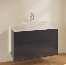 Тумба под раковину Villeroy & Boch Finion 100х50,1 см с подсветкой МДФ темно-синий матовый лак/стекло белое матовое G76100HG