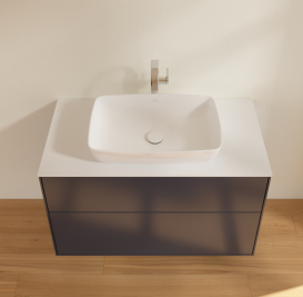 Тумба под раковину Villeroy & Boch Finion 100х50,1 см с подсветкой МДФ темно-синий матовый лак/стекло белое матовое G76100HG