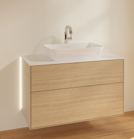 Тумба под раковину Villeroy & Boch Finion 100х50,1 см с подсветкой МДФ шпон дуба/стекло белое матовое G76100PC