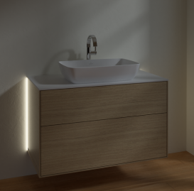 Тумба под раковину Villeroy & Boch Finion 100х50,1 см с подсветкой МДФ шпон дуба/стекло белое матовое G76100PC