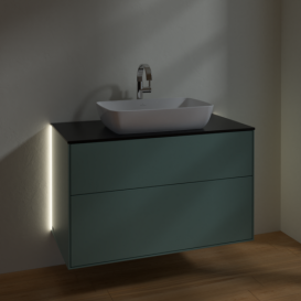 Тумба под раковину Villeroy & Boch Finion 100х50,1 см с подсветкой МДФ оливковый матовый лак/стекло черное матовое G76200GM