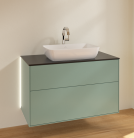 Тумба под раковину Villeroy & Boch Finion 100х50,1 см с подсветкой МДФ оливковый матовый лак/стекло черное матовое G76200GM