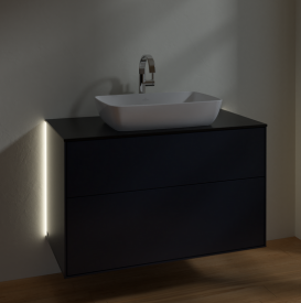 Тумба под раковину Villeroy & Boch Finion 100х50,1 см с подсветкой МДФ темно-синий матовый лак/стекло черное матовое G76200HG