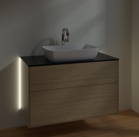 Тумба под раковину Villeroy & Boch Finion 100х50,1 см с подсветкой МДФ шпон дуба/стекло черное матовое G76200PC