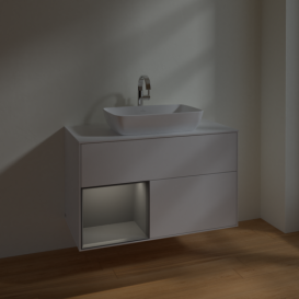 Тумба под раковину Villeroy & Boch Finion 100х50,1 см с подсветкой МДФ глянцевый белый лак/стекло белое матовое F771GKGF