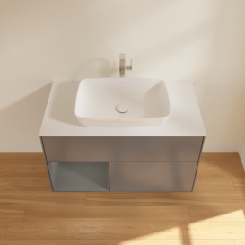 Тумба під раковину Villeroy & Boch Finion 100х50,1 см з підсвічуванням МДФ антрацит матовий лак/скло біле матове F771GKGK