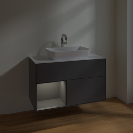 Тумба под раковину Villeroy & Boch Finion 100х50,1 см с подсветкой МДФ антрацит матовый лак/стекло белое матовое F771GKGK