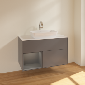 Тумба під раковину Villeroy & Boch Finion 100х50,1 см з підсвічуванням МДФ антрацит матовий лак/скло біле матове F771GKGK