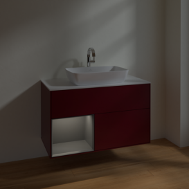 Тумба под раковину Villeroy & Boch Finion 100х50,1 см с подсветкой МДФ пион матовый лак/стекло белое матовое F771GKHB