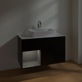 Тумба под раковину Villeroy & Boch Finion 100х50,1 см с подсветкой МДФ черный матовый лак/стекло белое матовое F771GKPD